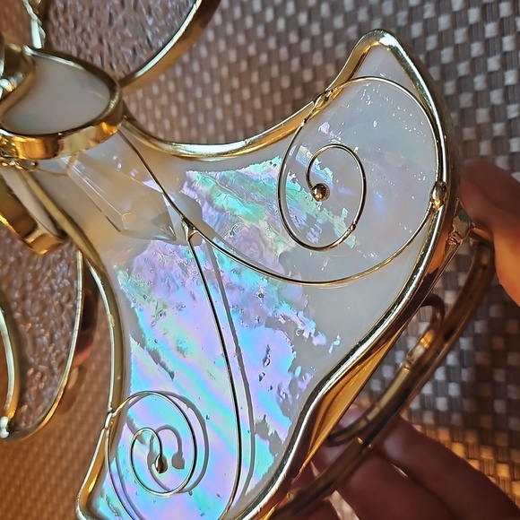 Stained Glass Angle Tealight Holder Large Irrodecent Gold Frame Crystal - Flawed - Picture 3 of 7